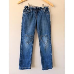 Mini Boden Girls Jeans Heart Pockets Elastic Waist Blue Denim Size 9